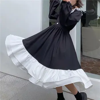 Pavasario Goth Suknelė Moterims, Elegantiškas Trūksta Kratinys Japonų Šaliai Midi Suknelė Moterų High Street Derliaus Korėjos Suknelė Moterims 2021 Naujas