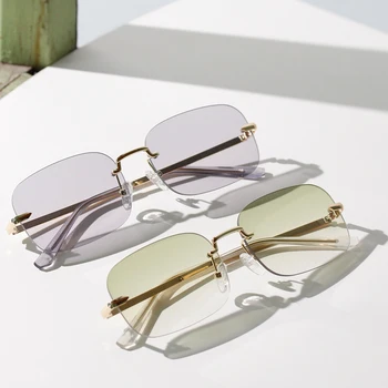 Peekaboo aukso aikštė rėmo akiniai nuo saulės taškus vyrų metalo pilka žalia šviesą saulės akiniai moterims frameless uv400 šviesos spalva