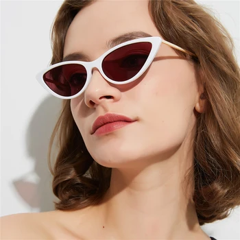 Peekaboo retro cat eye akiniai nuo saulės balta moterų pusę metalinis rėmas mažas saulės akiniai moteriška juoda leopard akiniai ponios