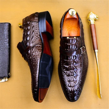 Phenkang mens oficialų batai natūralios odos krokodilas oksfordo bateliai vyrams juoda vestuvių batai slipon odos suknelė bateliai 2020 m.