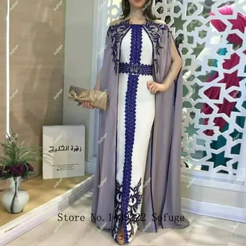 Pilka Maroko Kaftan Vakaro Suknelės Šifono Žaliojo Nėrinių Appliques Mados Arabų Musulmonų Ypatinga Proga Oficialus Šalis
