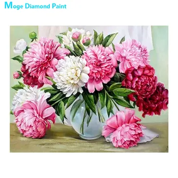 Pink Gėlių Vaza Diamond Tapybos Gėlių Rose Turo Visiškai Gręžimo 5D Nouveaute 