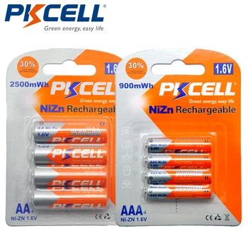 PKCELL 4pcs NIZN AA Baterijos 1.6 V 2500mWh Įkraunamas Baterijas+4pcs NI-ZN AAA Baterijos 1.6 V 900mWh Įkraunama Baterija