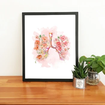 Plaučius Ir Rožinės Spalvos Gėlių Spausdinti Bronchų Akvarelė Medicinos Anatomijos Nuotraukos Sienos Meno Tapybos Drobės Medicinos Gydytojas Biuro Dekoras