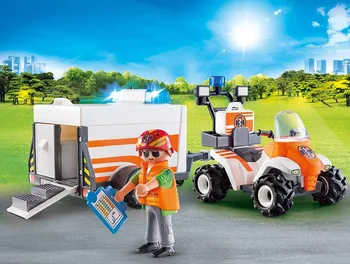 Playmobil Gelbėjimo Quad su Priekaba Mažų statybos blokuoti Vaikų Sujungimas Žaislas Gimtadienio, Kalėdų Dovana Mokymus 
