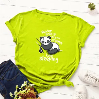 Plius Dydis S-5XL Naujas Mielas Panda Laišką, Print T Shirt Moterims Medvilnės, O Kaklas Trumpas Rankovės Vasaros Marškinėliai Topai Atsitiktinis Marškinėlius