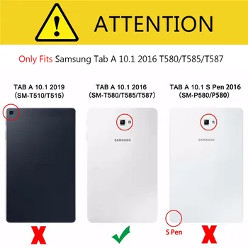Plonas Magnetiniai Veidrodėliai Apversti PU Case Cover for Samsung Galaxy Tab 10.1 2016 T580 T585 T580N T585N SM-T585 Odos Atveju Coque + Filmas