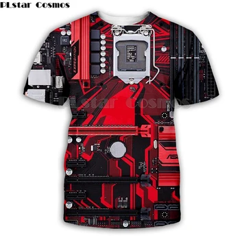PLstar Kosmosas Elektroninių Hip-Hop marškinėlius Vyrų mašina 3d Full spausdinti marškinėliai Harajuku Punk Stiliaus Vasaros trumpas rankovėmis tee