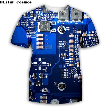PLstar Kosmosas Elektroninių Hip-Hop marškinėlius Vyrų 3d Full spausdinti marškinėliai Harajuku Punk Stilius Moteris/Vasaros Unisex trumpas rankovėmis tee