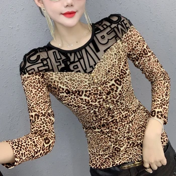 Ponios palaidinės 2020 m. pavasarį naujas leopard marškinėliai akių palaidinė marškinėliai, moteriški marškinėliai ilgomis rankovėmis viršūnes womens palaidinė blusas