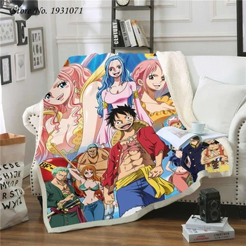 Populiarus Anime One Piece 3D Atspausdintas Vilnos Antklodė, Lovos Storio Antklodė Mados Lovatiesė Sherpa Mesti Antklodę, Suaugusiems, Vaikams 05