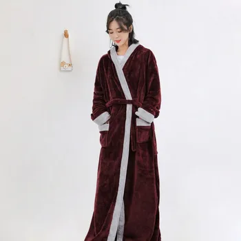 Pora Žiemą Chalatas, Naktiniai Drabužiai Flanelė Chalatas Kimono Suknelė Žiemą Namuose Drabužiai Vyrams Ir Moterims Šiltą Ilgą Pižamą Sleepwear