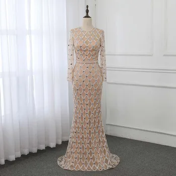 Prabanga Kristalai Undinė Vakarinę Suknelę Ilgomis Rankovėmis Chalatas De Soiree Vakare Gown Oficialią Suknelės