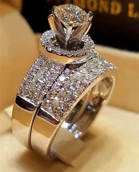 Prabangūs Krištolo Moterų Big Karalienė Žiedas Mados Sidabro Spalvos Nuotakos Vestuvių Žiedai Moterims Žada Meilės Vestuvinis Žiedas