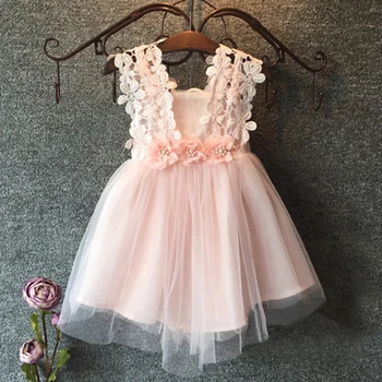 Pudcoco 2017 naujas 3 spalvų urmu rankovių mini Baby Girl Princesė Šalies Pearl Tiulio Nėrinių Gėlių Backless Suknelė Fancy Dress 2-7Y