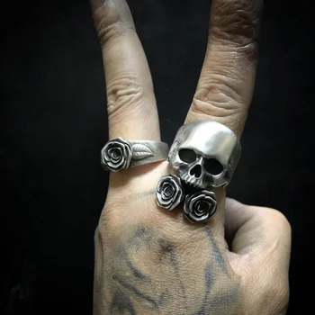 Punk Meksika Nerūdijančio Plieno Sunkiųjų Cukraus Kaukolės Žiedas Mens Mandala Gėlių Santa Muerte Dviratininkas dizaineris Papuošalai Šalis Dovana OSR730