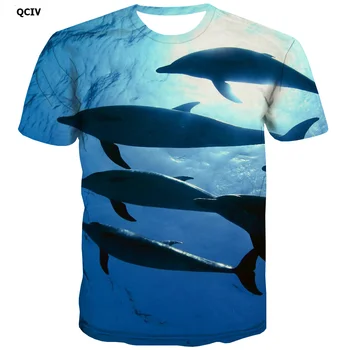 QCIV Delfinų T-shirt Vyrai Vandenyno T-shirts 3d Gyvūnų Shirt Spausdinti Mėlyna Juokinga T marškinėliai trumpomis Rankovėmis Hip-hop Kietas Vyras Didelis Dydis