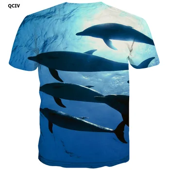 QCIV Delfinų T-shirt Vyrai Vandenyno T-shirts 3d Gyvūnų Shirt Spausdinti Mėlyna Juokinga T marškinėliai trumpomis Rankovėmis Hip-hop Kietas Vyras Didelis Dydis