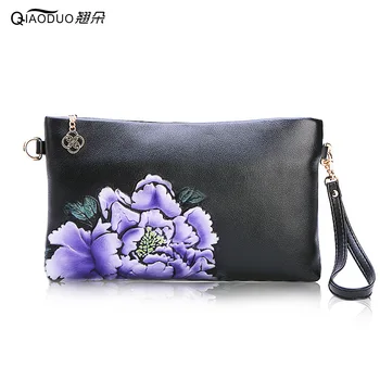 QiaoDuo prabanga rankinės moterims, krepšiai dizaineris natūralios odos spalvos piešimo sankabos krepšys moteris Kinų stiliaus 