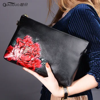 QiaoDuo prabanga rankinės moterims, krepšiai dizaineris natūralios odos spalvos piešimo sankabos krepšys moteris Kinų stiliaus 