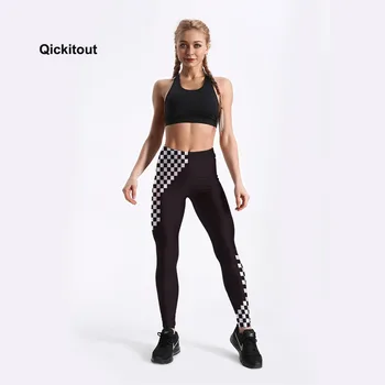 Qickitout Sexy Fashion Black&White Square siūti Spausdintus Moterų Fitneso Antblauzdžiai Moterims Treniruotės Mėginio Elastinės Kelnės