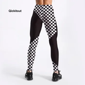 Qickitout Sexy Fashion Black&White Square siūti Spausdintus Moterų Fitneso Antblauzdžiai Moterims Treniruotės Mėginio Elastinės Kelnės