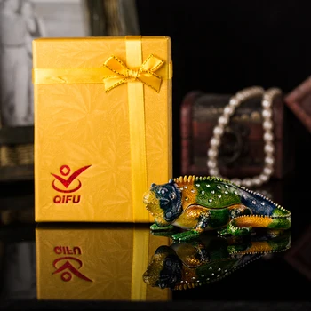 Qifu Rankdarbių gyvūnų stiliaus Chameleonas metalo papuošalų dėžutė