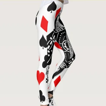 Quickitout Naują Atvykimo Black&White Pokerio su Sexy Raudona Širdis Moterų Antblauzdžiai Poker Diamond Spausdinti Slim Fitneso Kelnės S-4XL