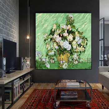 Rankomis dažyti garsaus dailininko (Vincent Willem van Gogh ）orchidėja, Gėlių aliejaus tapyba, dekoratyvinės viešbučio fojė, sofa-lova, dideli piešiniai