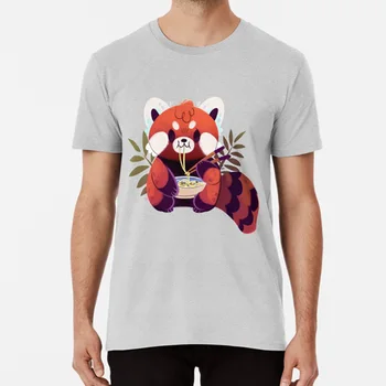Raudona Panda Valgyti Ramen Marškinėliai Red Panda Gyvūnų Dailės Critter Padaras Ramen Makaronai Maisto Raudonos, Žalios