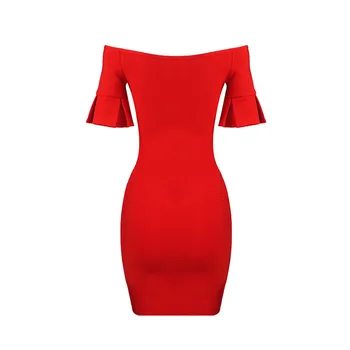 Raudonos Spalvos Elegantiškas Moteris Tvarstis Suknelė Užtrauktukų Vestidos Verano Nauja Siunta Gilia V Off Peties Bodycon Klubas Šalies Komplektai