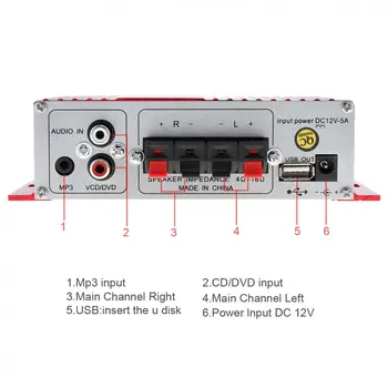 Raudonos spalvos MA-180 Mini USB Automobilinis Valtis Auto Garso Galios Stiprintuvo 2CH Stereo HIFI Amp (12V/5A
