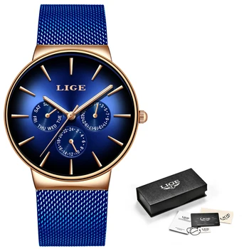 Relogio Masculino LIGE Naujas Blue Laikrodis Mens Watches Top Brand Prabanga Atsitiktinis Tinklelio Diržo Nerūdijančio Plieno, Kvarcas Žiūrėti Vyrams,+Box