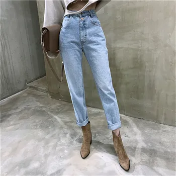 Retro laukinių mados dizaino aukštos juosmens džinsai 2020 m. pavasarį naujas moterų gatvių fotografavimo laisvi, mygtuką, užtrauktukas plauti devynių taškų džinsai