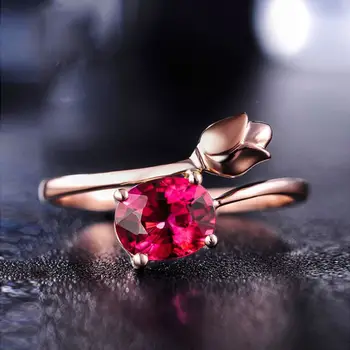 Romantiška Moteriška rožinė Aukso Spalvos Gėlių Vestuvių Žiedas Prabanga Red CZ Stone Žada Sužadėtuvių Žiedai Moterims, Dovana Šaliai, Papuošalai