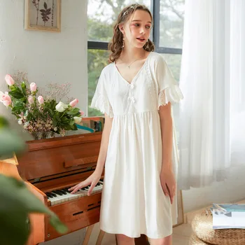 Roseheart Moterų Moterų Baltos Seksualus apatinis Trikotažas Sleepwear Naktį suknelė Medvilnės Nėriniai naktiniai drabužiai Nightgowns Homewear Prabangūs Suknelė