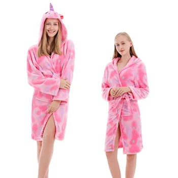 Rožinė Licorne Chalatai Mergaičių Naktiniai Marškiniai, Pižamos Berniukams, Sleepwear Gyvūnų Animacinių Filmų Paplūdimio Rankšluostį Su Gobtuvu Moterų Kūdikis Sleepwear Vienaragis Pižamos