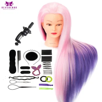 Rožinė, Violetinė Ilgi Plaukai, Kosmetologijos Manekeno Galvos Šukuosena, Profesionalus Kirpyklos Maniqui Manekeno Lėlės Vadovai + Plaukų Įrankiai