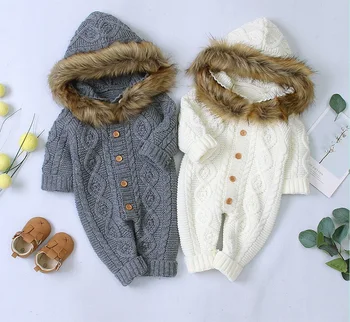 Rudenį ir žiemą kūdikių naujagimių megzti vilnos apykaklės Jumpsuit striukė nauja vaikų gimtadienio megzti Jumpsuit striukė