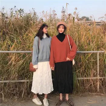 Rudenį Vasaros Atsitiktinis Juodi Ilgi Sijonai Moterims Naujos 2019 Mados Korėjos Stiliaus Aukšto Juosmens Mori Mergina Baltos Spalvos Klostuotas Sijonas Moterų P063