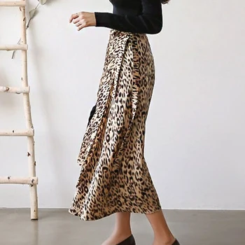 Rudenį, Vasarą Elegantiškas Leopard-print sijonas moterų 2020 m. naujų korėjos midi-line nėrinių šifono leopard sijonas Moterų sijonas