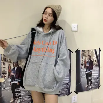 Rudenį, žiemą harajuku hoodies korėjos stiliaus laisvi naujas plus aksomo sustorėjimas ilgomis rankovėmis streetwear palaidinukė moterų striukė