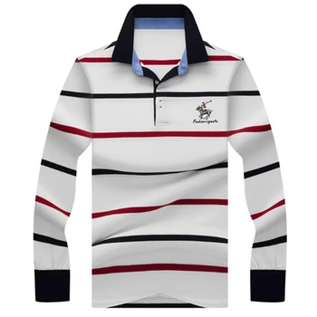 Rudenį, žiemą naujas polo marškinėliai Aukštos kokybės prekės medvilniniai vyriški polo marškinėliai Verslo atsitiktinis dryžuotas Kietas marškinėliai polo vyrams