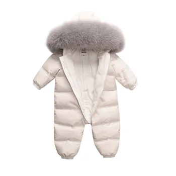 Rusija Kūdikių vaikai žemyn jumpsuit berniukų ir mergaičių žiemą storas šiltas lauko drabužių gamtos nekilnojamojo kailių apykaklės -30 laipsnių
