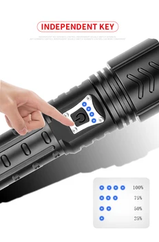 Ryškiausia XHP90 LED Žibintuvėlis Taktinis Žibintuvėlis atsparus Vandeniui LED Žibintuvėlis USB Įkraunamas Žibintuvėlis Zoom Žibintuvėlis
