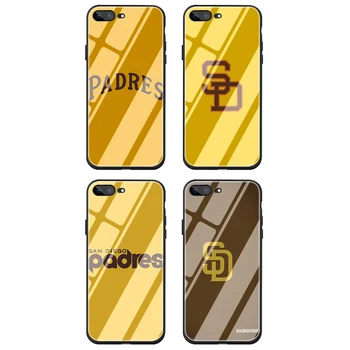 San Diego Padres Grūdintas Stiklas TPU Juodo Dangtelio Case for iPhone 5 5S SE 2020 6 6s 7 8 plus X XR XS 11 pro Max