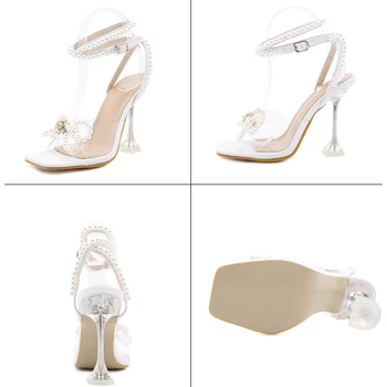 Sandalai moterims 2021 Mados moterų sandalai su kulnais Skaidrus Bowknot sagtis Seksualus Atidaryti tne Ponios vestuvių bateliai moteris