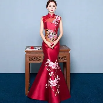 Seksualus Mėlynos Vestuvių Suknelės Oficialią Vakarą Rytų Suknelė Nuotaka Kinijos Tradicinės Cheongsam Šiuolaikinės Qipao Skraiste Chinoise Femme