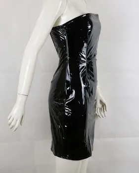 Seksualus Off Peties Vamzdis Viršuje Suknelė Moterims Blizga PVC Naktį Šalies Suknelės Wetlook Stebėjimo Dirbtiniais Odos Catsuit Mados Klubas Suknelė