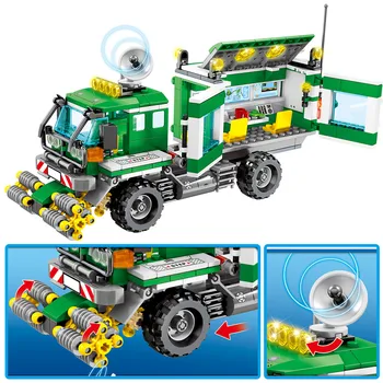 SEMBO Miesto Policijos Džiunglių Sunkvežimis Automobilio Modelio Blokai Karinės Gelbėjimo Stoties Sraigtasparnis Duomenys Plytos Vaikų Žaislai
